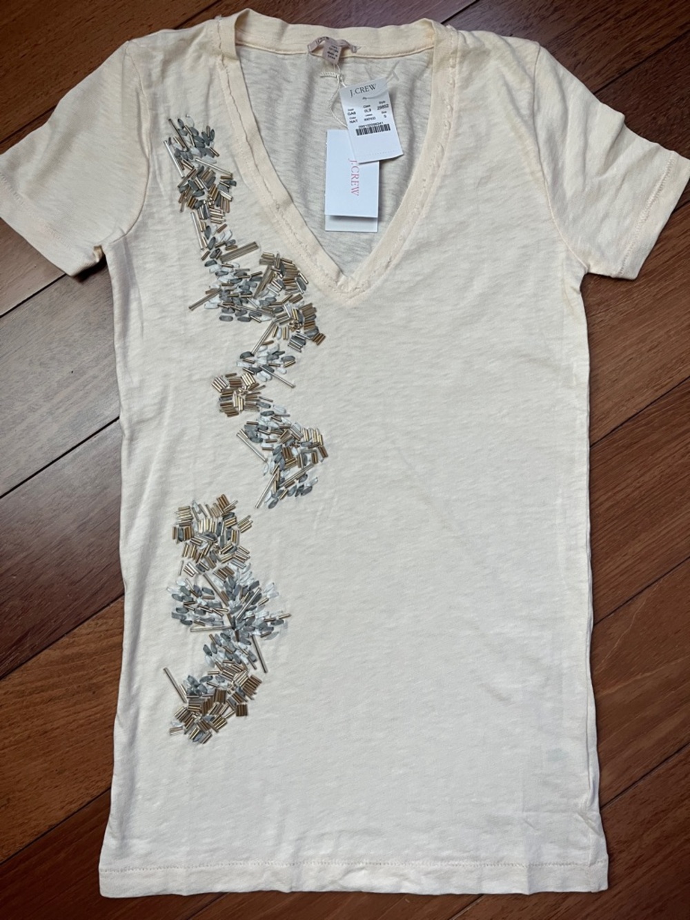 NWOT J. Crew Sequin Embellished V Neck Tee